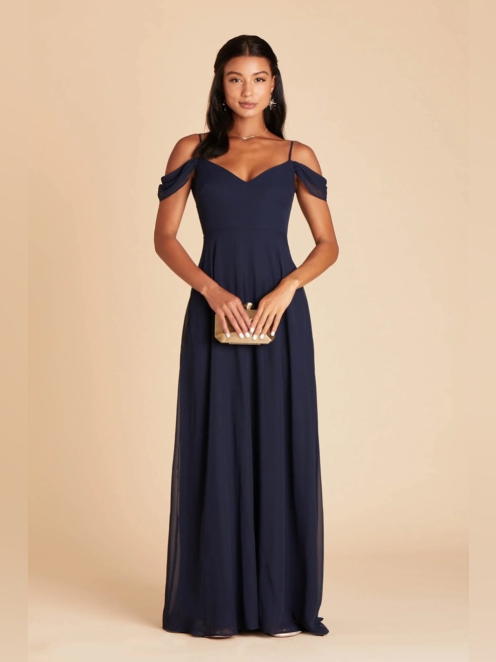 NWT Birdy Grey Devin Navy Bow-Shoulder V-Neck Maxi Dress